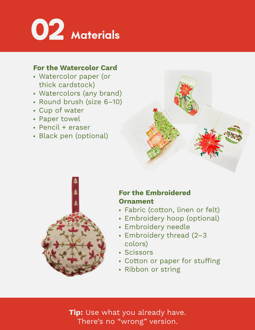 A Cozy Creative Holiday Kit: Paint Your Own Christmas Cards & Embroider Your Own Holiday Ornaments
